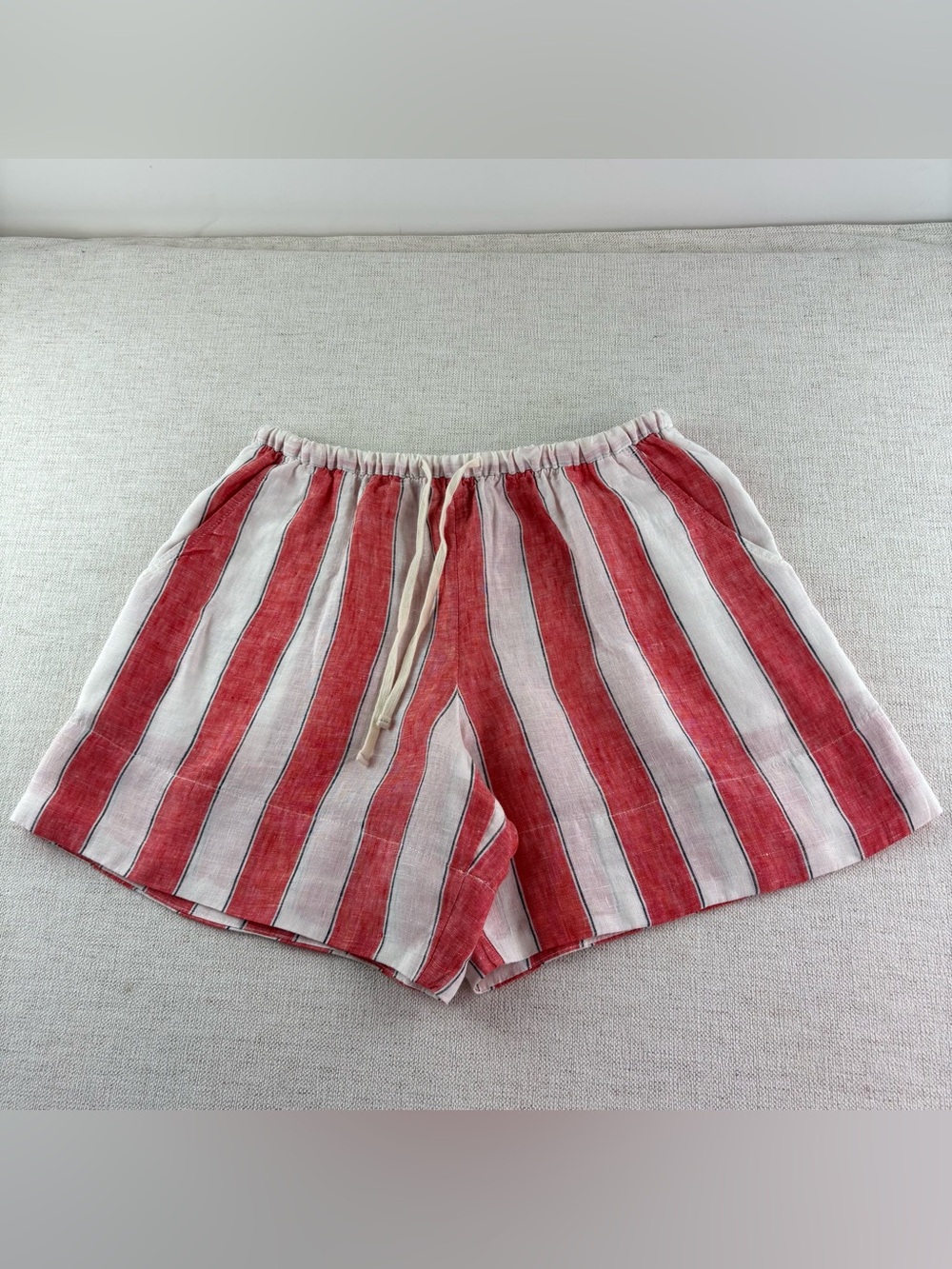 GAP women’s XS high rise striped linen Shorts drawstring pockets orange white
